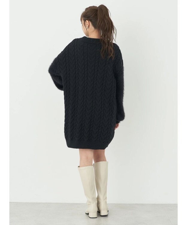 earth music&ecology 袖ファーケーブルミニワンピース Black