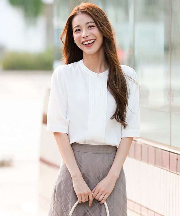 ANY SIS バンドカラーフロントタック ブラウス オフ