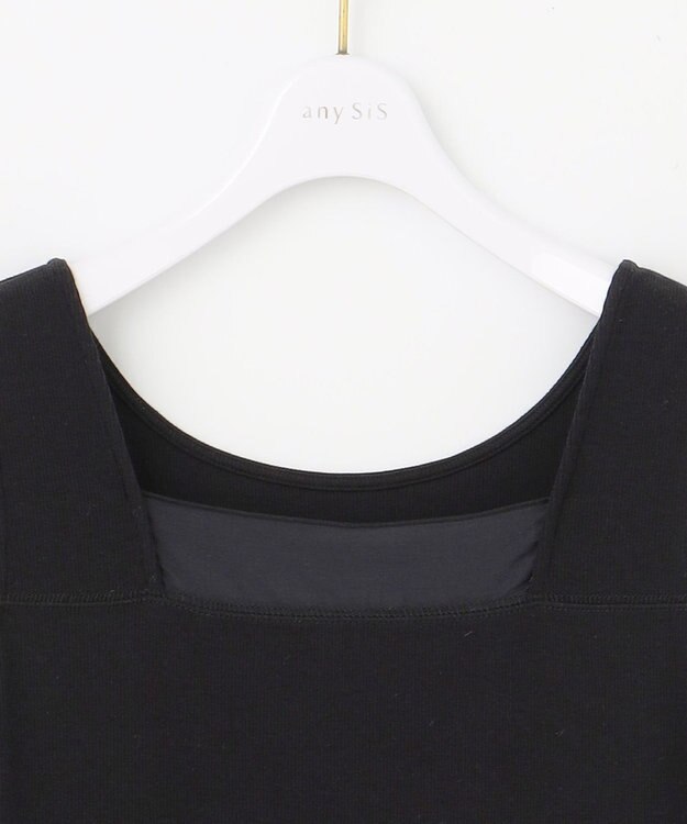 ANY SIS 【洗える】シアーコンビスクエアネック タンクトップ ブラック