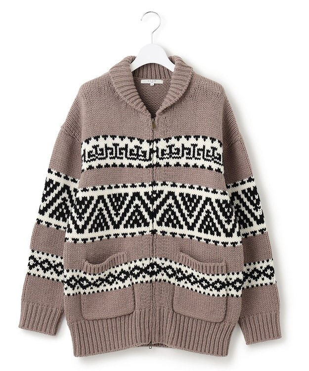 23区 【SLOW】カウチンジャガード ジップ カーディガン ダークブラウン系