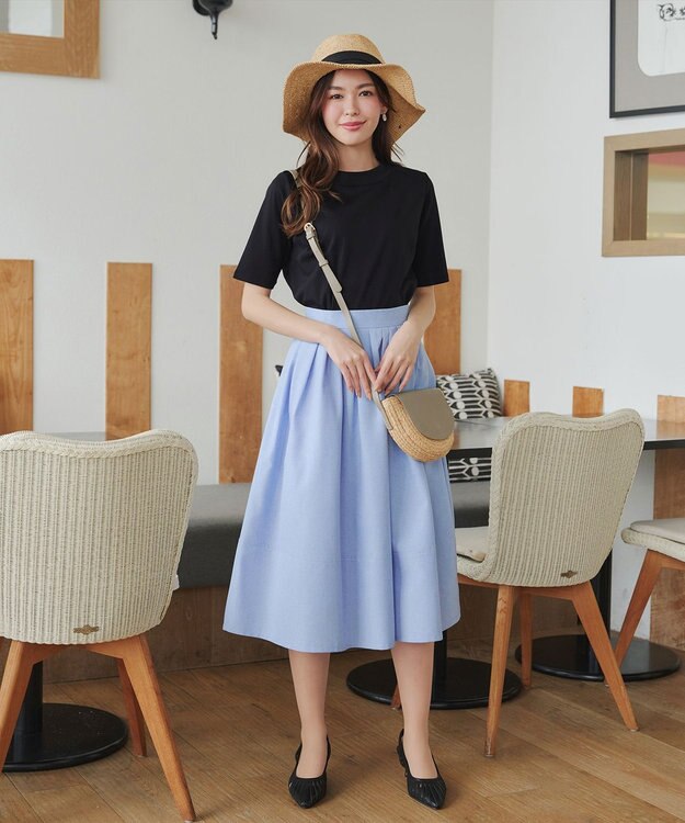 Tiaclasse L 【小倉優子さん着用・洗える・接触冷感・汗ジミ防止】“サマさまカットソー”ハーフスリーブベーシックトップス ブラック