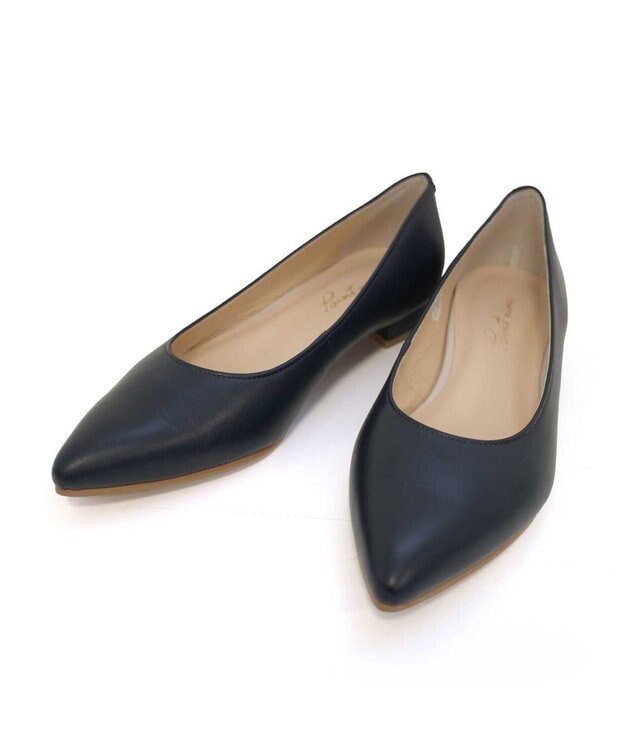 Pointer 日本製 本革美脚ローヒールパンプス ダークネイビー