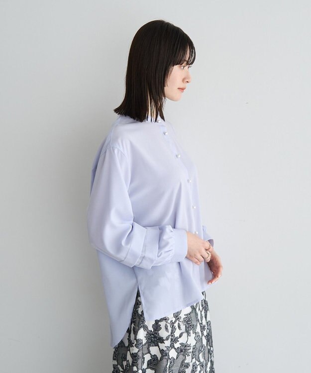 YECCA VECCA 2way裾アレンジパール釦ブラウス Sax