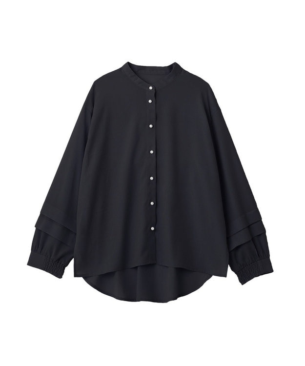 YECCA VECCA 2way裾アレンジパール釦ブラウス Navy