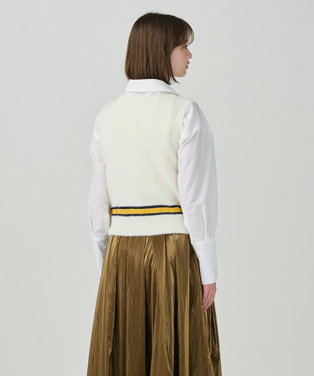 GRACE CONTINENTAL シャギーバイカラーニットノースリーブ ホワイト