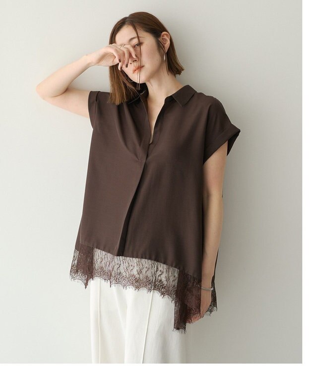 YECCA VECCA 裾レーススキッパーシャツ Brown