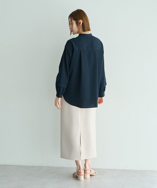 YECCA VECCA 2way裾アレンジパール釦ブラウス Navy