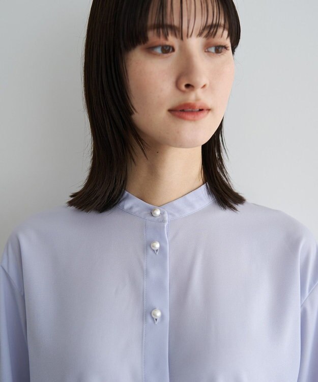 YECCA VECCA 2way裾アレンジパール釦ブラウス Sax