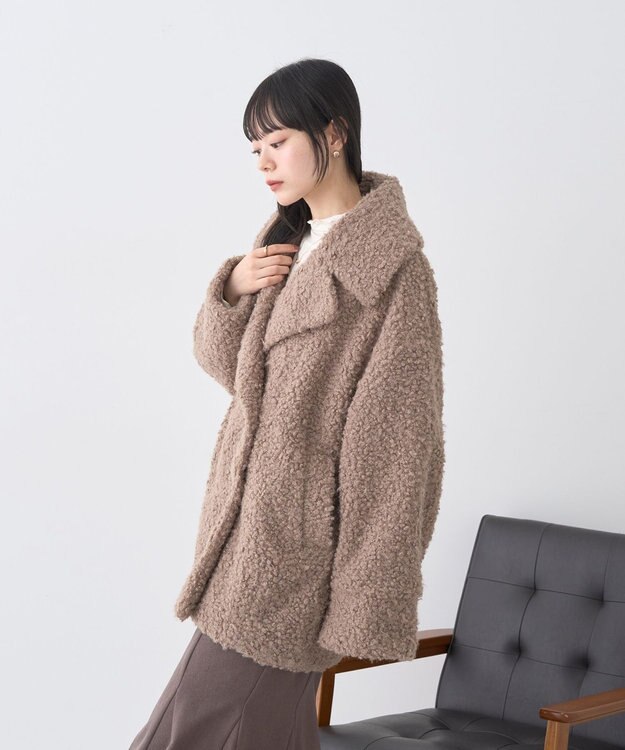 earth music&ecology ループファーコート Gray Beige