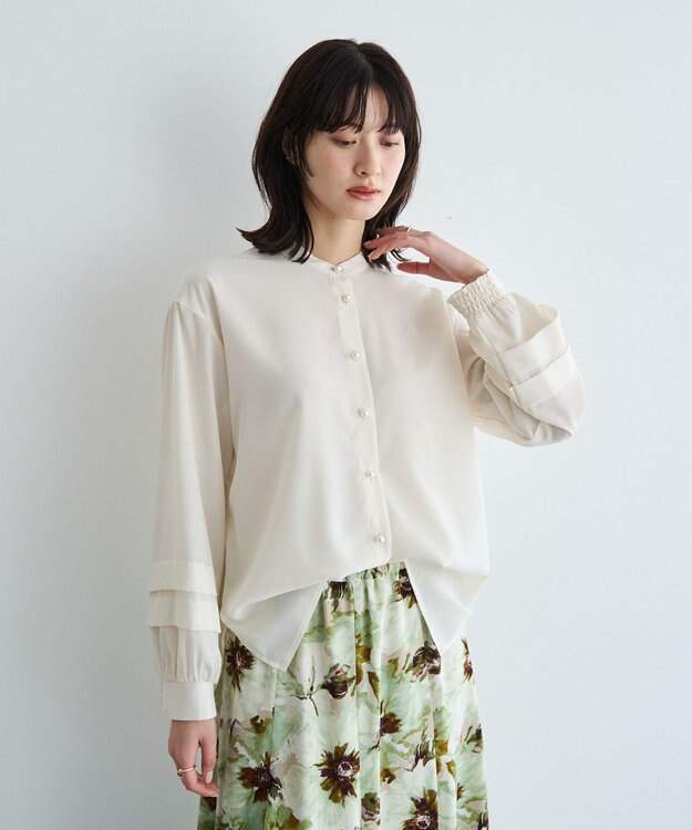 YECCA VECCA 2way裾アレンジパール釦ブラウス Off White