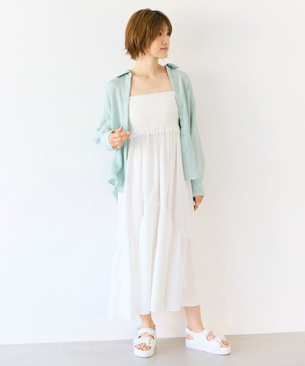 Feroux ナチュラルタッチ 楊柳 シャツ グリーン系