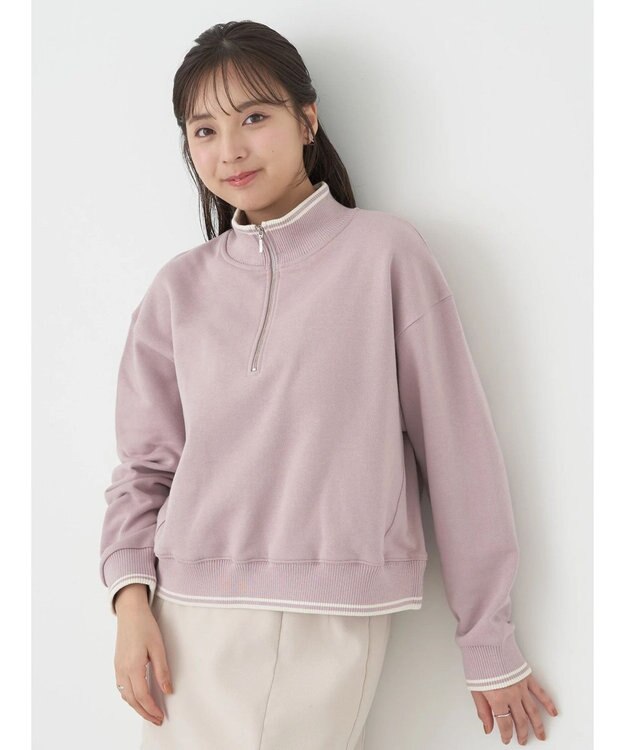 earth music&ecology ハーフＺＩＰラインプルオーバー Pink Beige