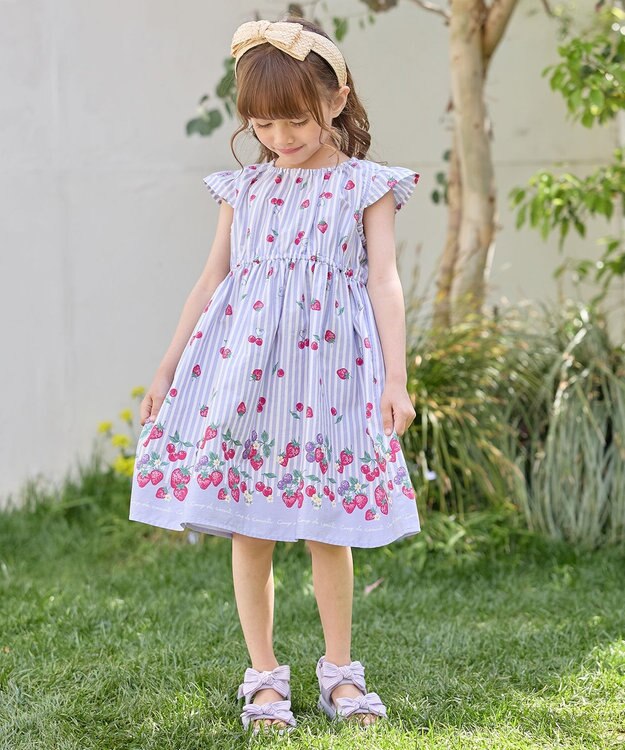 ANY KIDS 【WEB限定柄有】総柄 サマー ワンピース サックスブルー系イチゴ