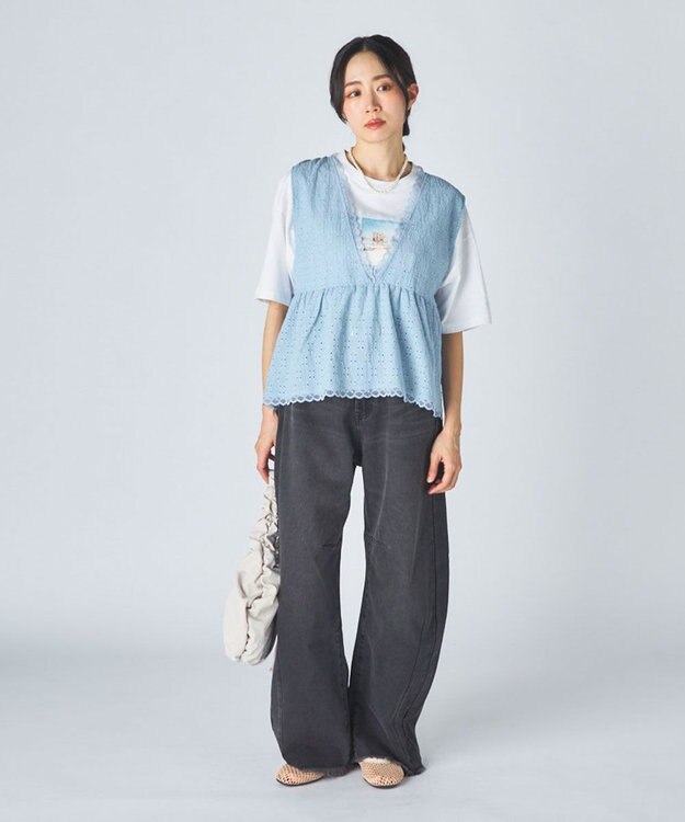 OP／FILA 【Ocean Pacific】Vネックレースビスチェ ライトブルー