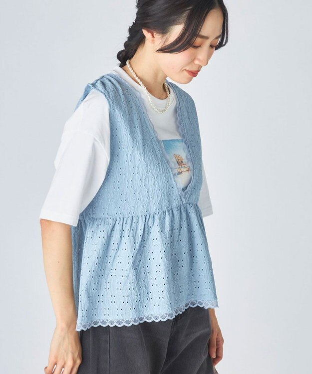 OP／FILA 【Ocean Pacific】Vネックレースビスチェ ライトブルー