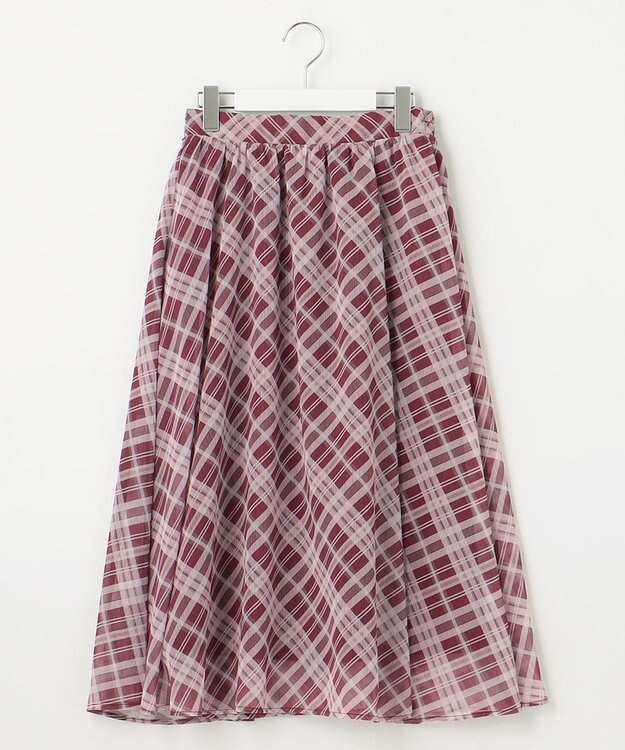 Feroux 楊柳チェックフレア スカート ピンク系2