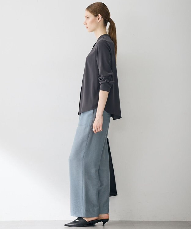 ICB 【6/12-6/28期間限定・受注生産】BackSatinAmunzen バンドカラーブラウス チャコール×ブラック