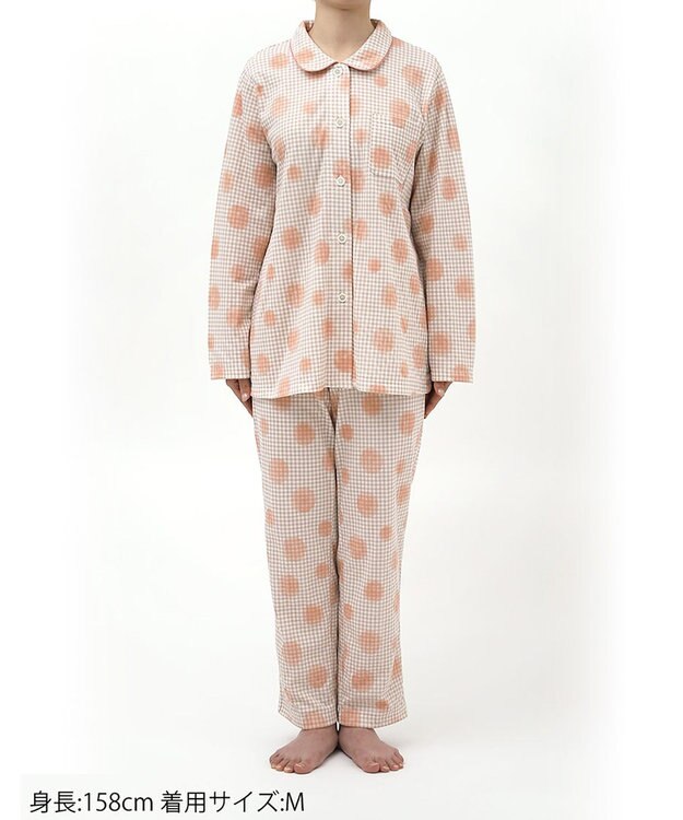 Wing パジャマ 綿100%(本体肌側) あったか 3Lまで対応 大きいサイズ 長袖 長ズボン 冬 レディース EP5075 ウイング／ワコール オレンジ