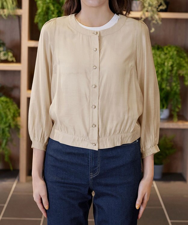 Tiaclasse パールボタンシアーブルゾン ベージュ