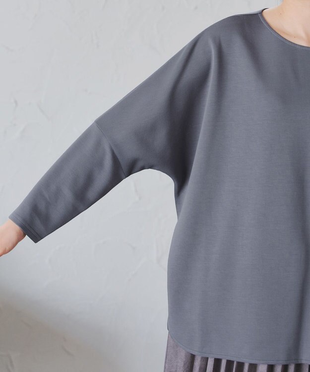 Tiaclasse L 【洗える】袖パールドルマントップス ブルーグレー