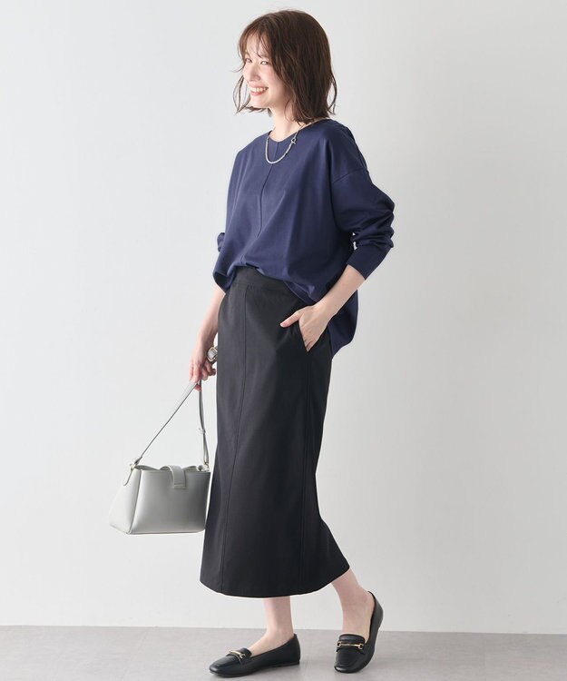 ANY 【洗濯機可】ジョーゼット裏起毛Vネックプルオーバー ネイビー