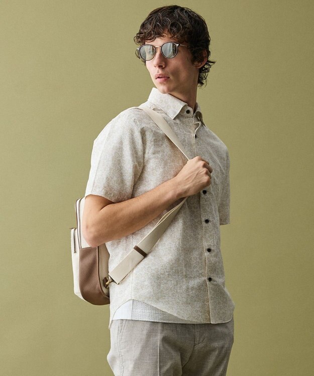 JOSEPH ABBOUD 【キングサイズ・清涼・リネンブレンド】コットンリネン ボイルフラワープリント 半袖シャツ ライトグレー系6