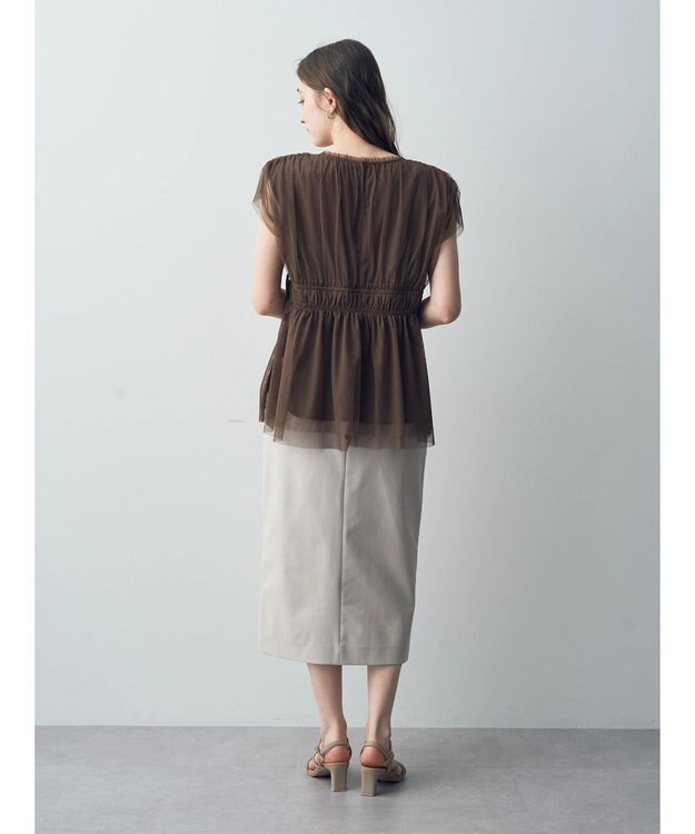 YECCA VECCA チュールギャザーブラウス Brown