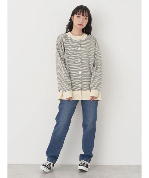 earth music&ecology ダイヤ柄ジャガードカーディガン Off White