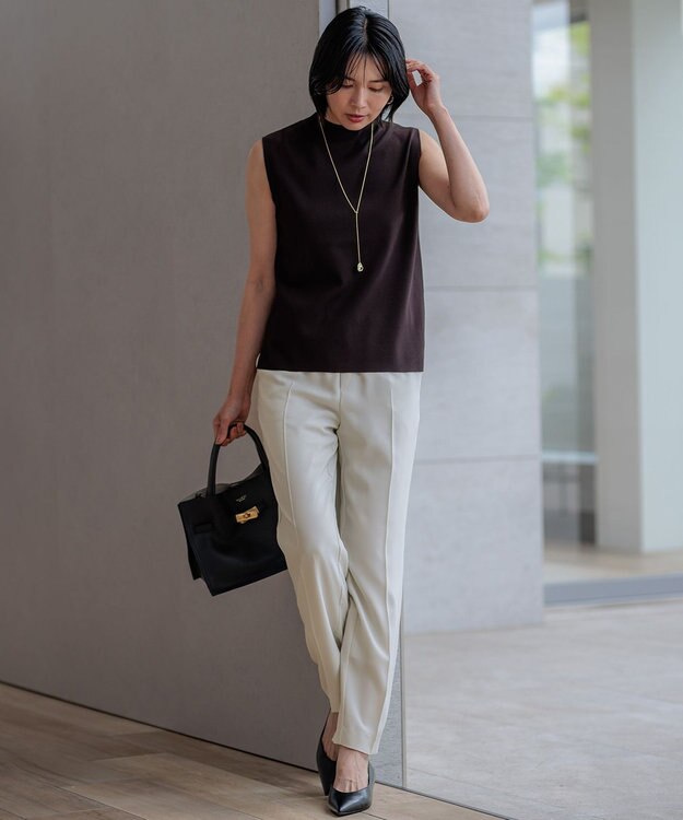 23区 S 【洗える】ヴィスコースストレッチ ノースリーブ プルオーバー ダークブラウン系