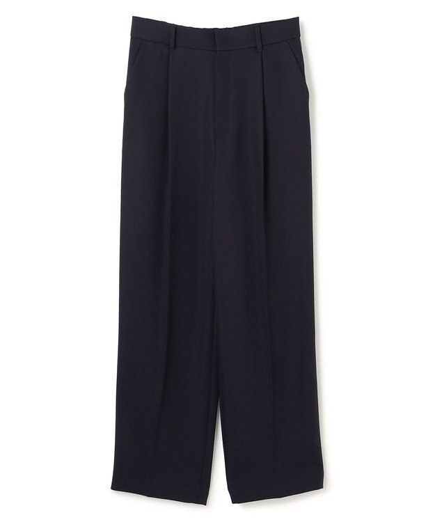 UNFILO L 【ウエストゴム】ドライダブルクロス タックテーパードパンツ ネイビー