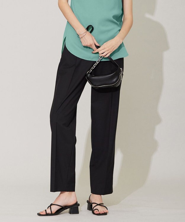 ICB 【洗える】 サマーウールトロ ストレートパンツ ブラック系