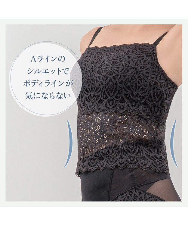 BRADELIS New York 【カヤビューティーラボ】はくだけ簡単!レーシーロングブラ24 ノンワイヤー 補整 ブラジャー 見せブラ ブラトップ チャコール