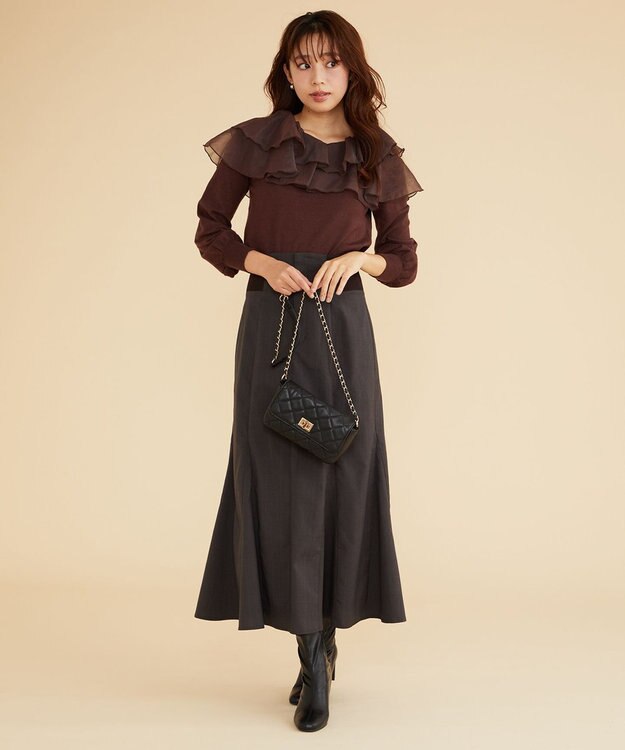 Feroux 【洗える】ラッフルコンビ ニット ダークブラウン系