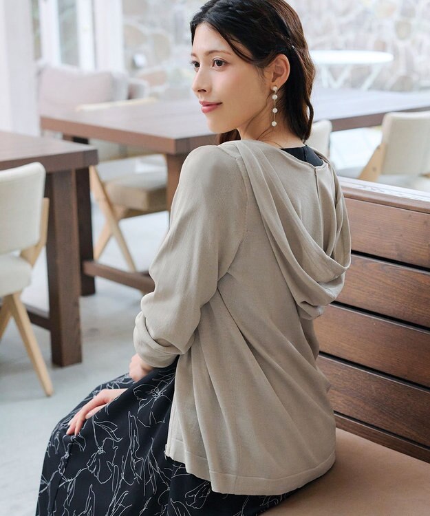 Tiaclasse L 【小倉優子さん着用】【洗える】サマーニットショートパーカー グレージュ