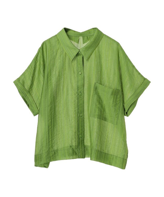 Green Parks シアーストライプショート丈シャツ Green