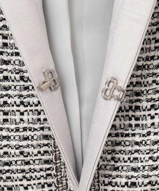 23区 S 【セットアップ対応】ライトシャインツイード ノーカラー ジャケット ブラック系