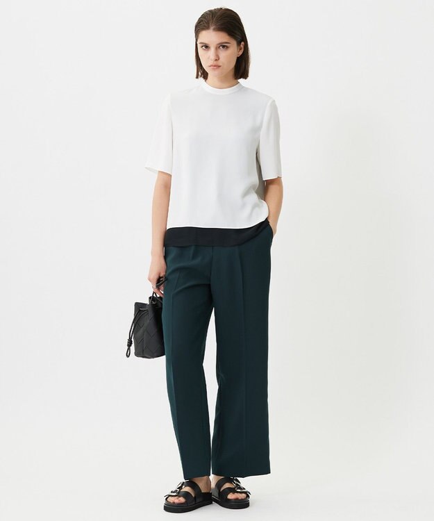 ICB L 【新色追加・UVケア・接触冷感・速乾・防シワ・洗える】 FluidBackSatin  ワイドパンツ ディープパイン系