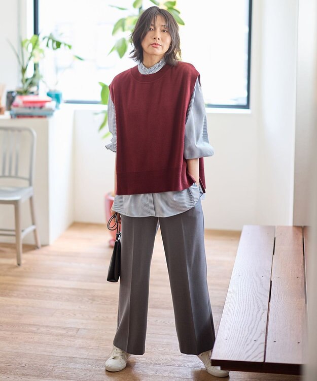 ANY スタンドネックブラウス ブルーロンスト