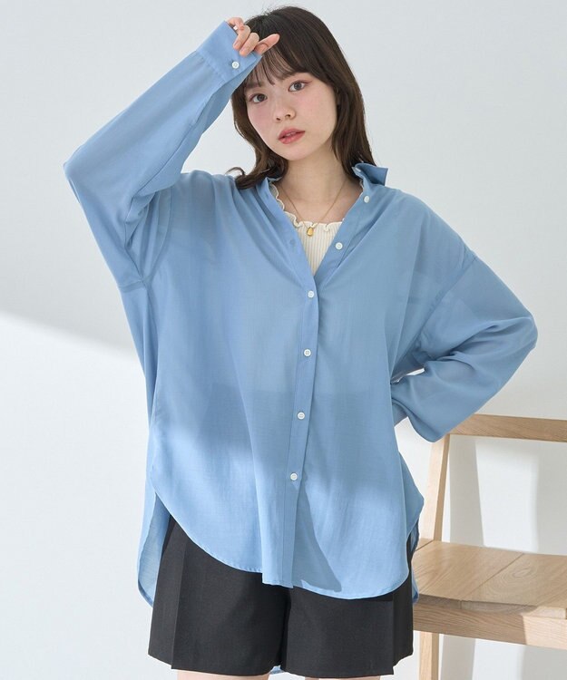 earth music&ecology シアーシャツ Blue