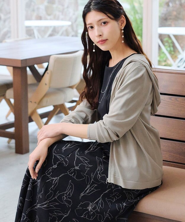 Tiaclasse L 【小倉優子さん着用】【洗える】サマーニットショートパーカー グレージュ