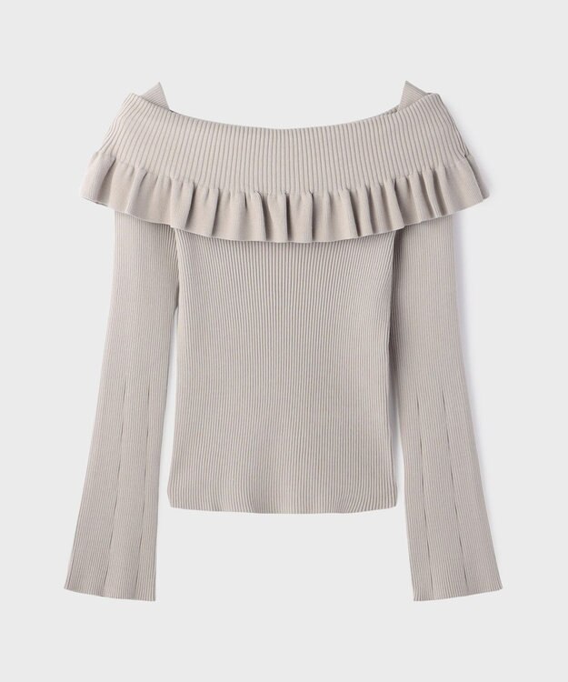 GRACE CONTINENTAL オフショルフリルニットトップ グレー