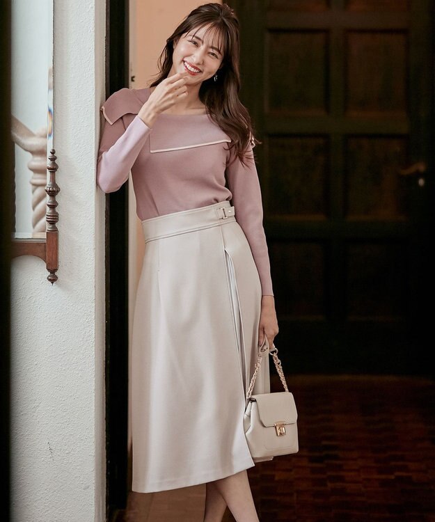 ANY SIS 【洗える】パール調ポイントツイル スカート 【WEB・一部店舗限定】 アイボリーベージュ