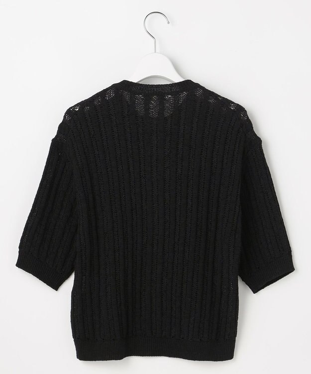 自由区 L ストライプパターンジップ ニット ブラック