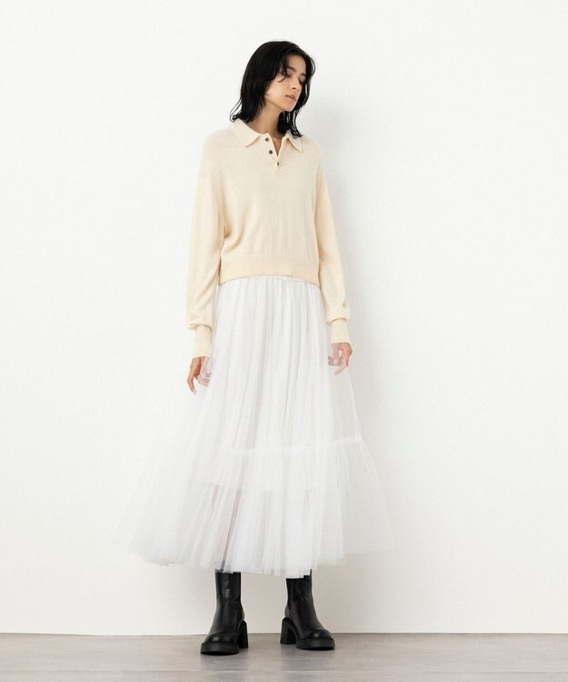 NAVE 【Nave・洗える】チュールフレアースカート ホワイト系