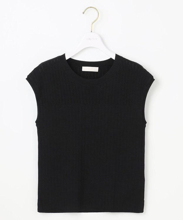 ANY SIS 【洗える】レーシ－ディテールフレンチ ニット ブラック