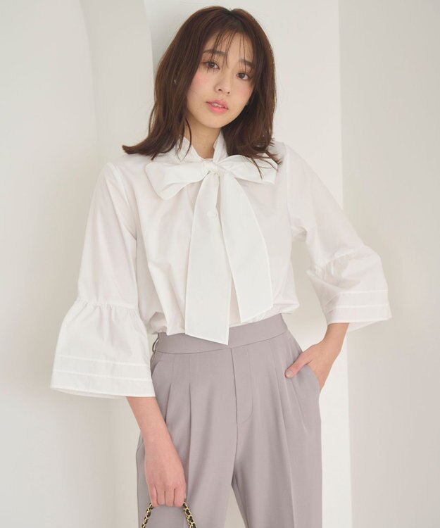 Feroux 【洗える・2WAY】リボンタイチュニック ブラウス ホワイト系