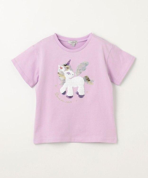 ANY KIDS ミラクルスパンコール 半袖 Tシャツ ラベンダー×ユニコーン