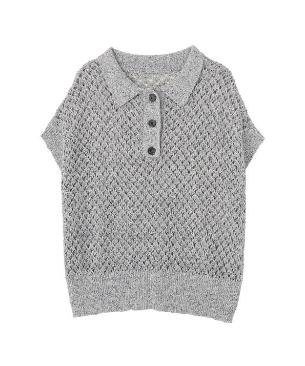 Green Parks 衿付き透かし編みニットプルオーバー Gray