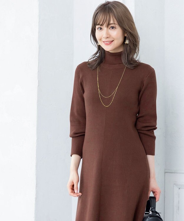 Tiaclasse 【洗える】大人上品なニットカーデ＋ワンピースセット ブラウン