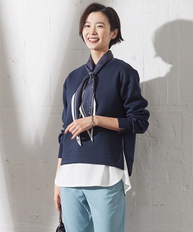 J.PRESS LADIES L ニットコンビ カットソー ネイビー系